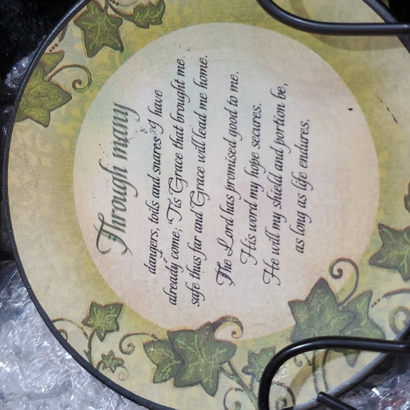 3-3" Ceramic Prayer Plates w/Black Metal Scrollwork Holder-Wall Decor - Picture 3 of 7